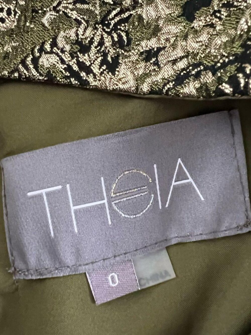 Theia Natasha Tea Length Gown Cutout Jacquard Gold Floral Formal Size 0 - Picture 7 of 9